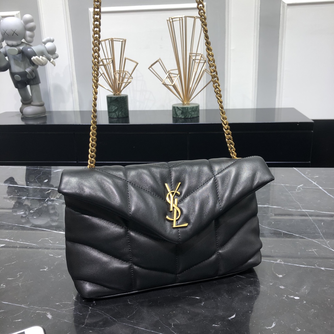 Saint Laurent Loulou Puffer Toy Lambskin Shoulder Bag Handbag Black 759337 Gold